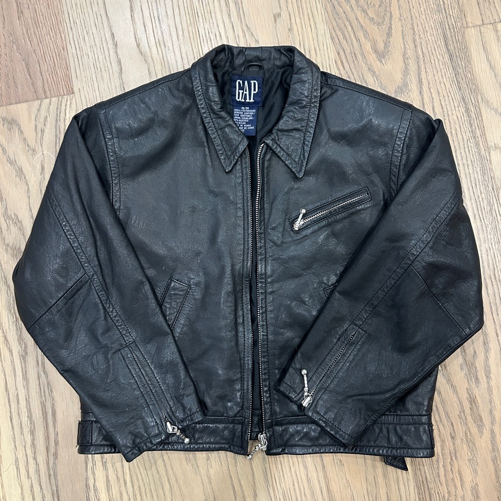Gap Boy's Black Bomber Leather Jacket